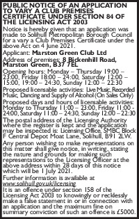 Marston Green Club Ltd Advert